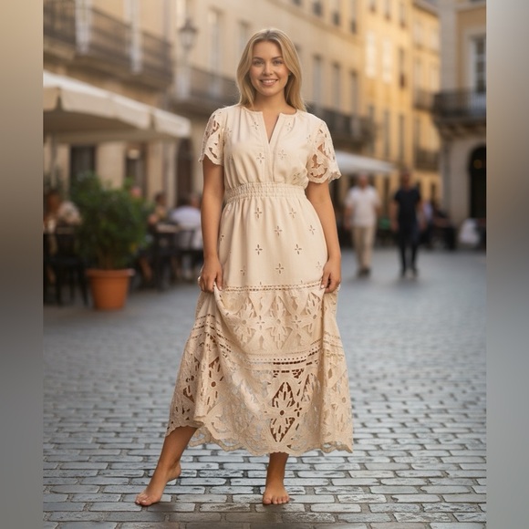 NWT Anthropologie The Somerset Leather Embroidered Lace Maxi Size: 1X Plus - Picture 1 of 16